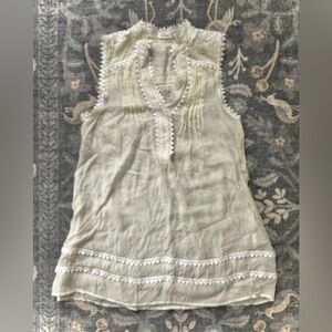 Blue Bird Cream Sleeveless Tunic Blouse with lace details